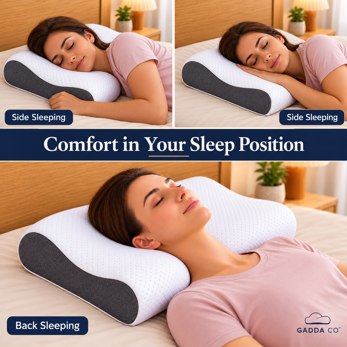 Memory Foam Cervical Contour Pillow – White/Grey | GADDA CO