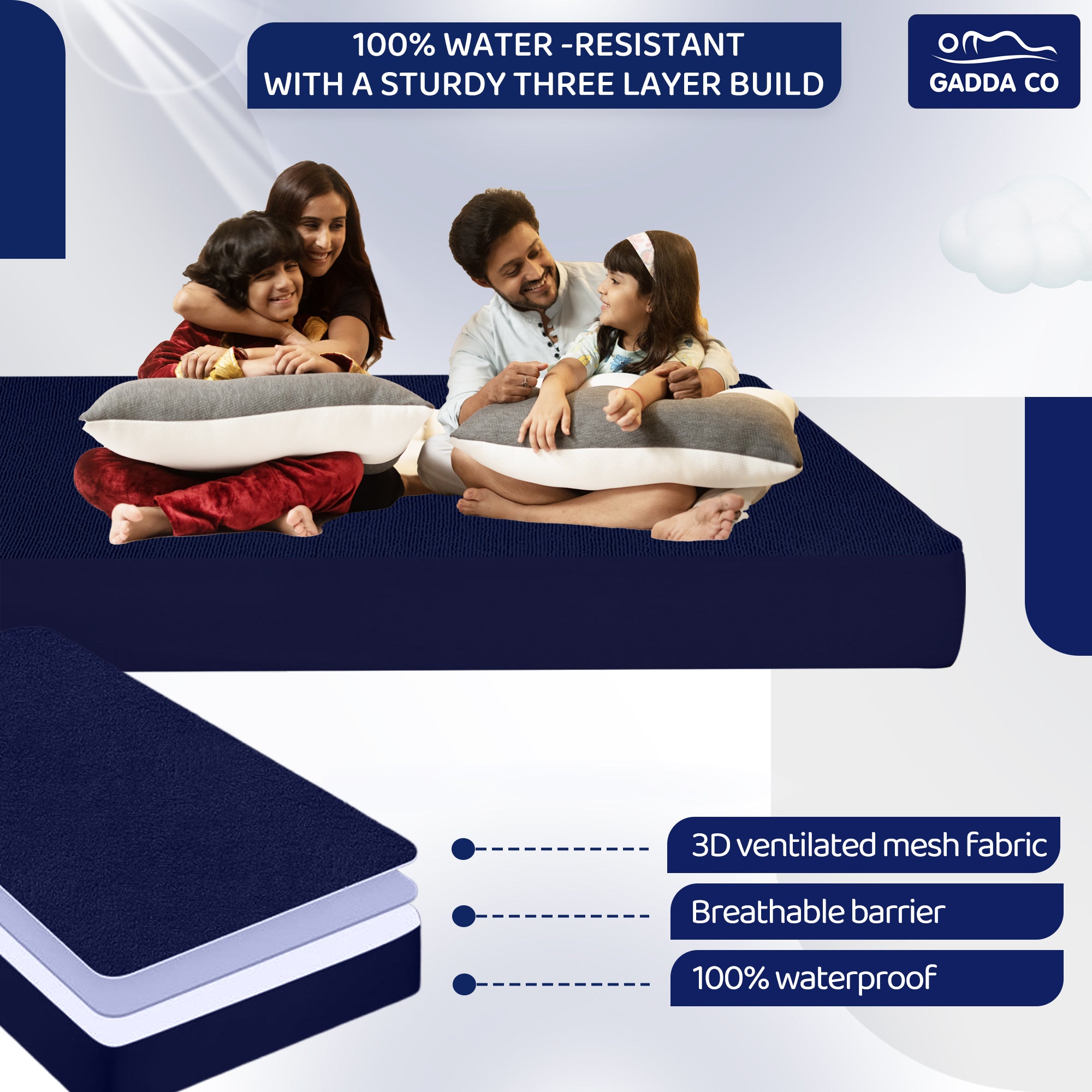 Cotton Feel Dark Blue Colour Mattress Protector Double Bed 72x75 Inch