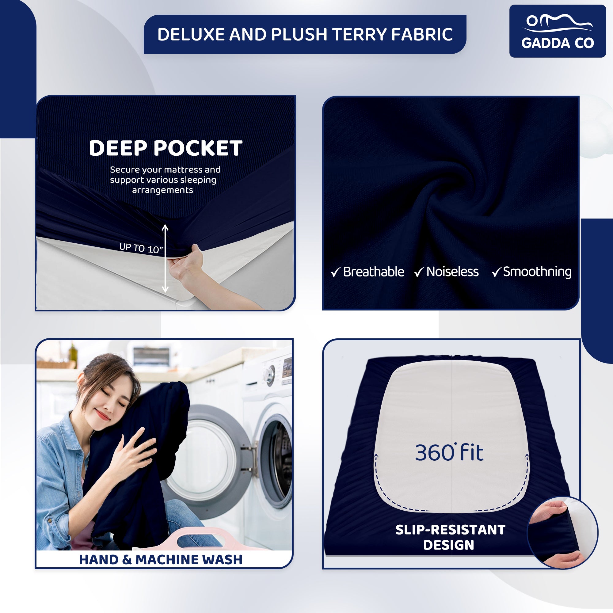 Cotton Feel Dark Blue Colour Mattress Protector Double Bed 72x75 Inch