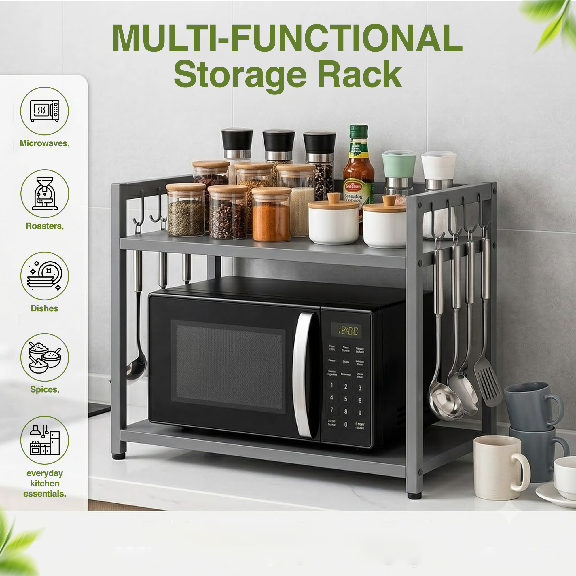 GADDA CO Metal Microwave Stand [60x40x50cm] Grey