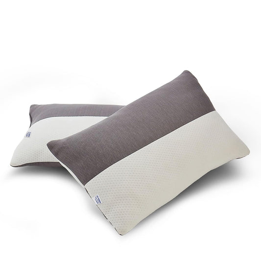 GADDA CO Height Adjustable Hollow Fibre Sleeping Pillow with Zip | Set of 2 (27 X 16 Inch, White and Grey) 6 Months Warranty