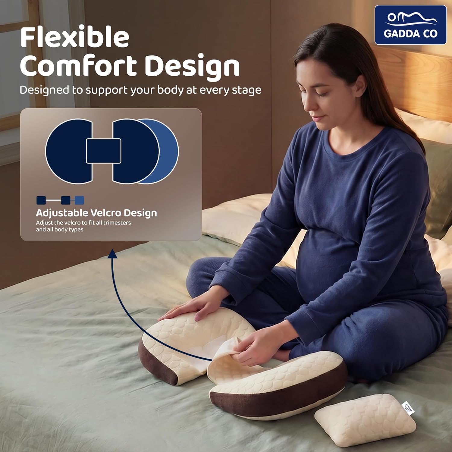 H-Shape Pregnancy Pillow | 30° Back & Belly Support | With Leg Pillow | Gadda Co