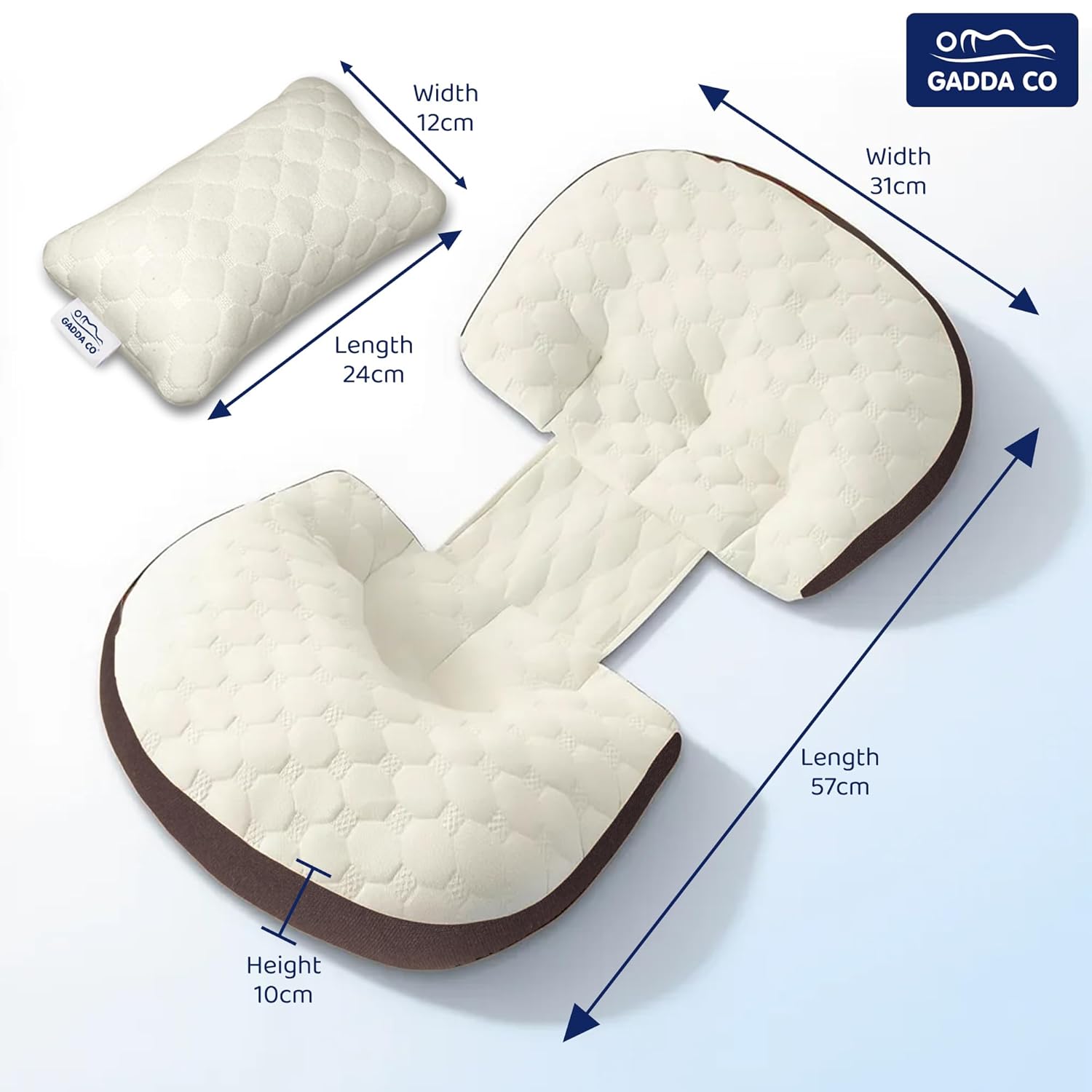 H-Shape Pregnancy Pillow | 30° Back & Belly Support | With Leg Pillow | Gadda Co