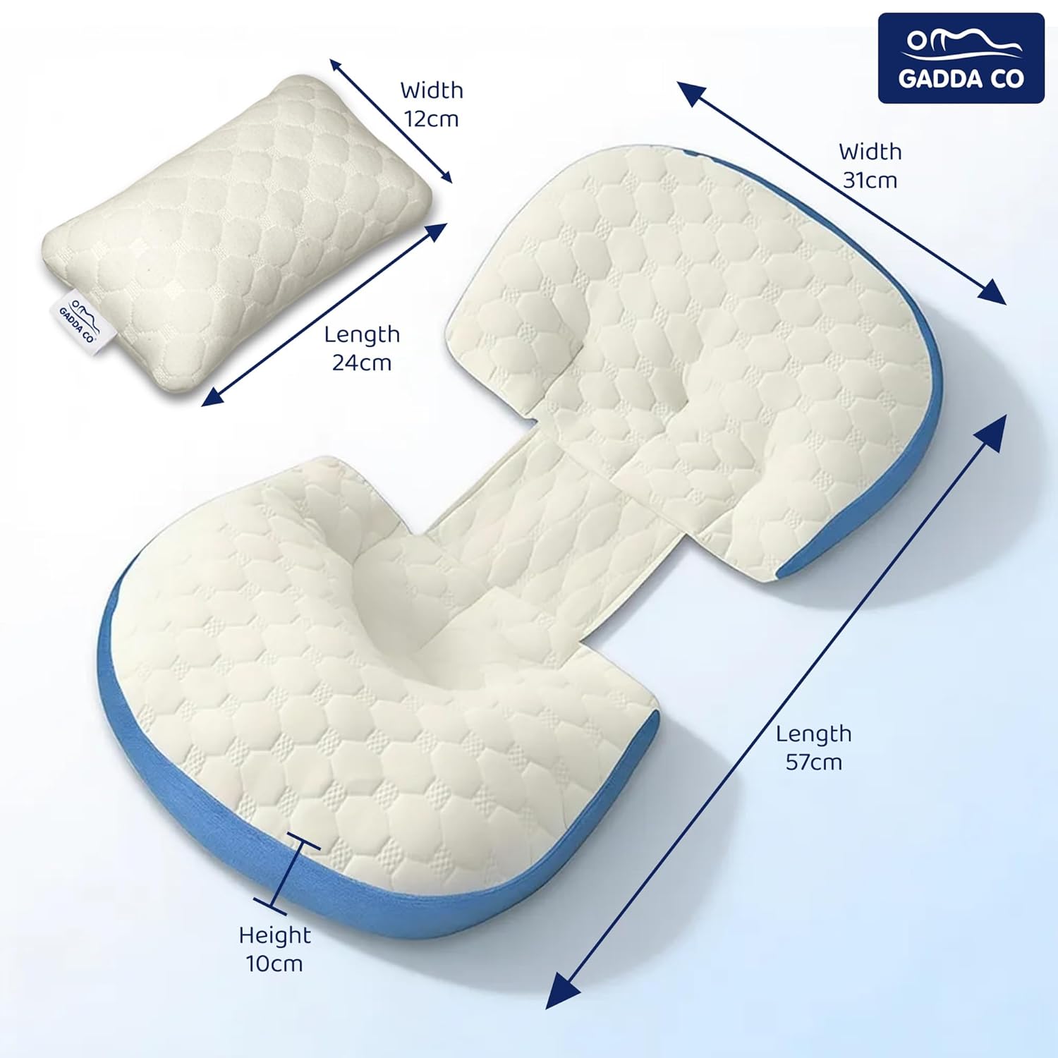 H-Shape Pregnancy Pillow — Blue | Back, Belly & Leg Support | Gadda Co