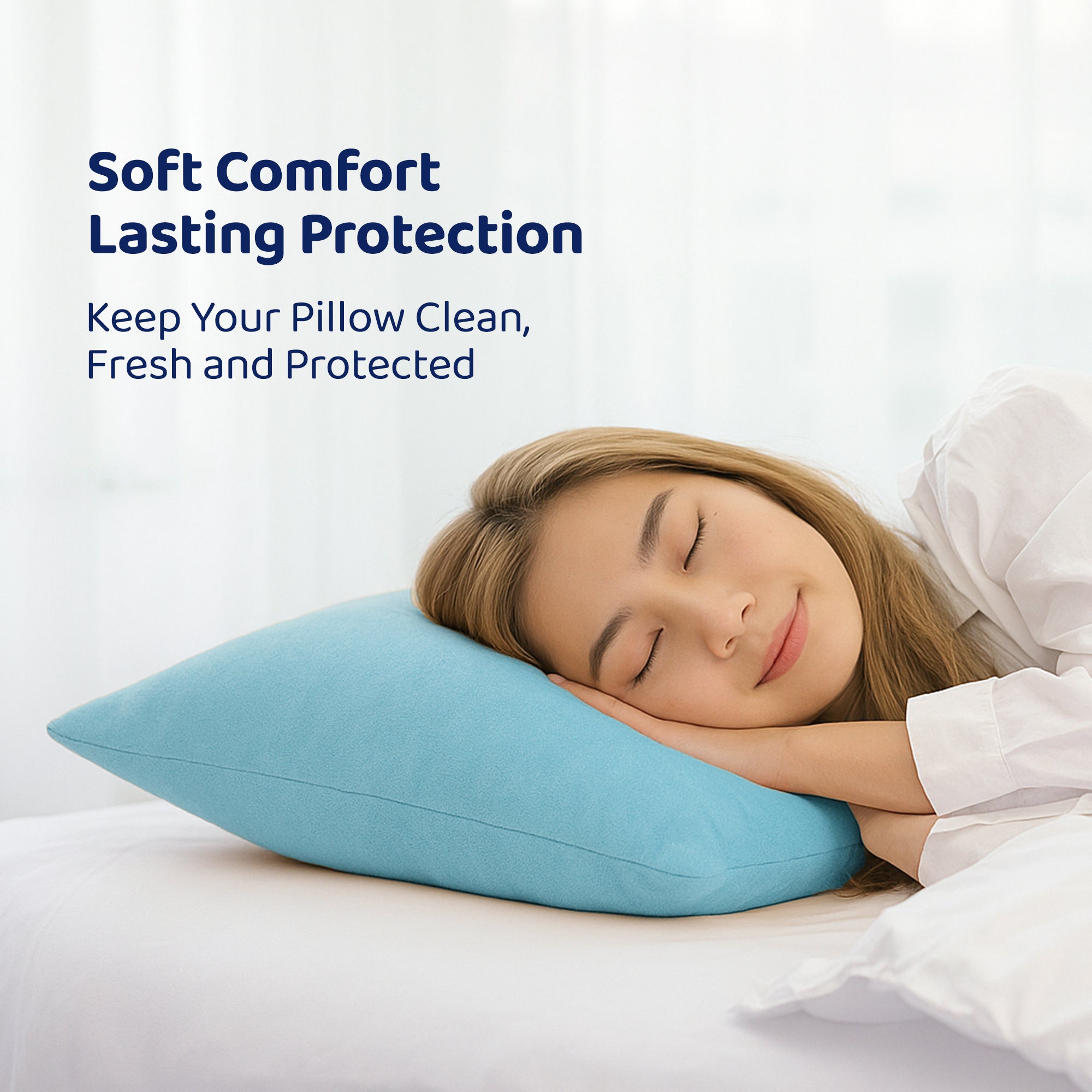 Terry Pillow Protector Cover with Zipper – Blue Set of 2 | GADDA CO