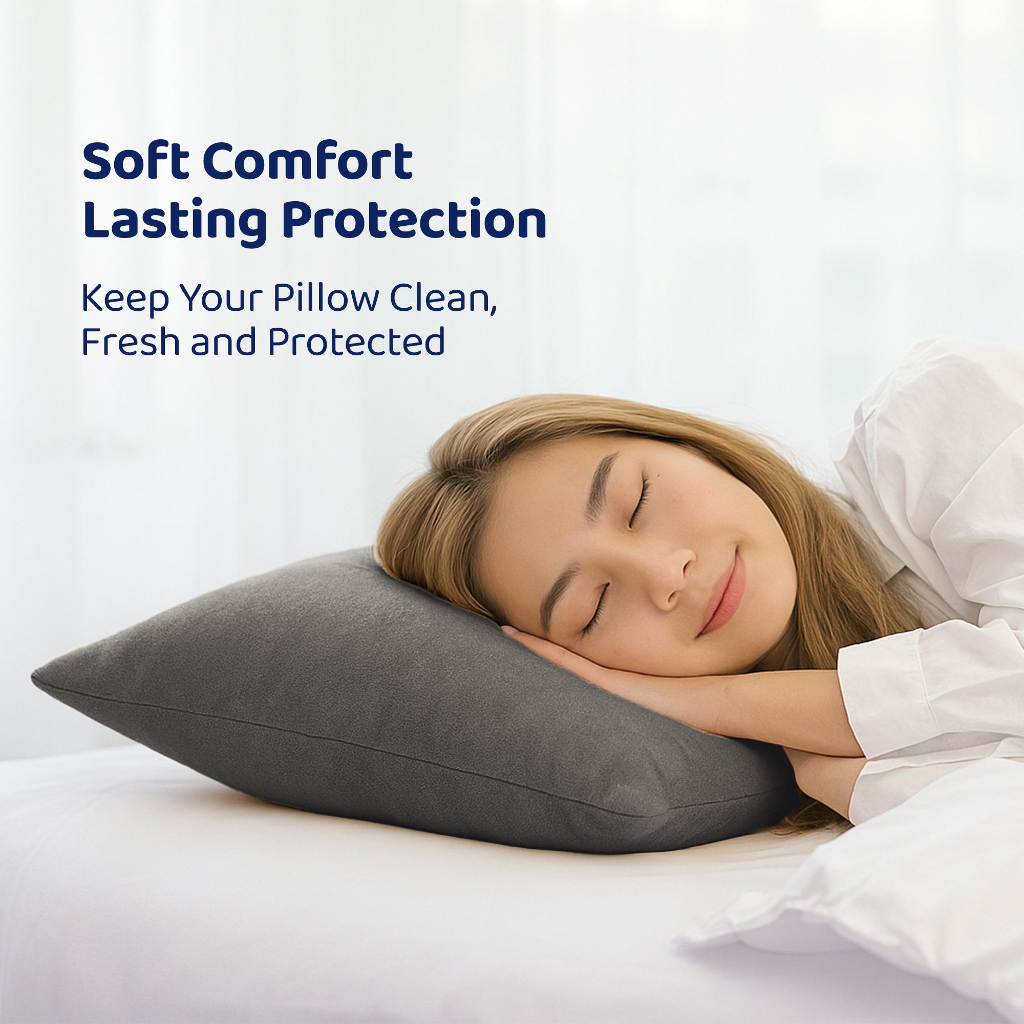 Soft Terry Grey Colour Pillow Protector Cover with Zipper | set of 2