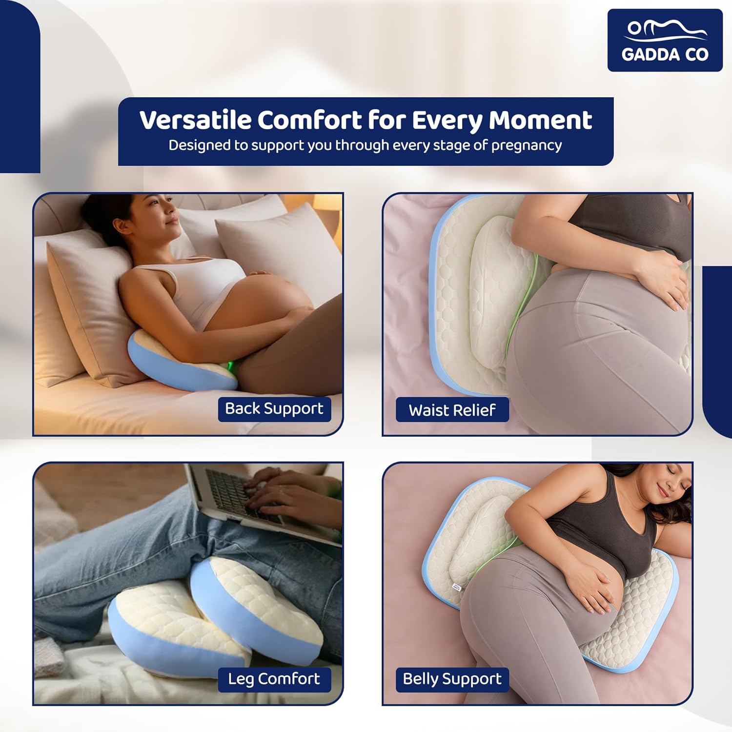 H-Shape Pregnancy Pillow — Blue | Back, Belly & Leg Support | Gadda Co