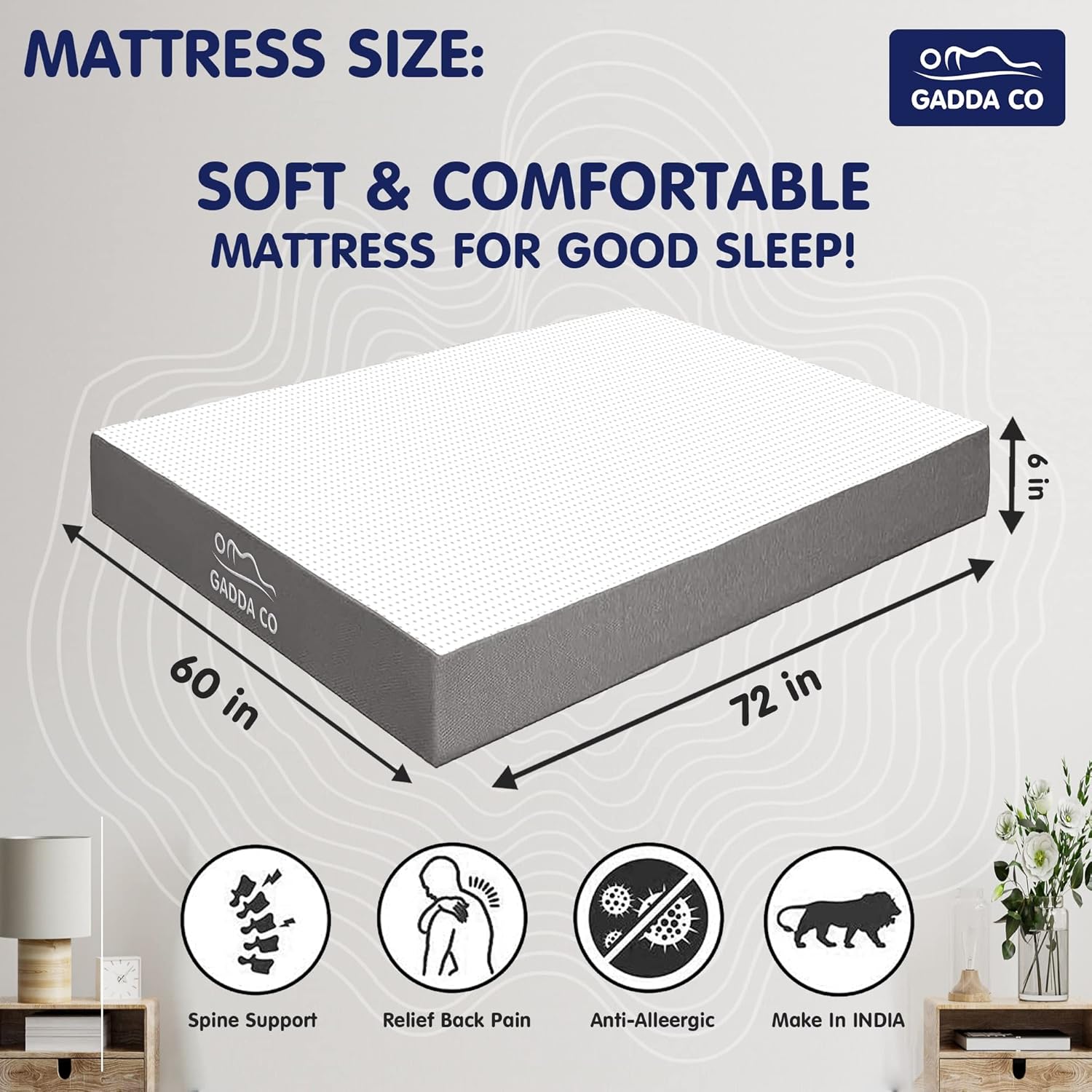 Memory Foam Mattress Queen Bed 72x60x6 Inch | GADDA CO