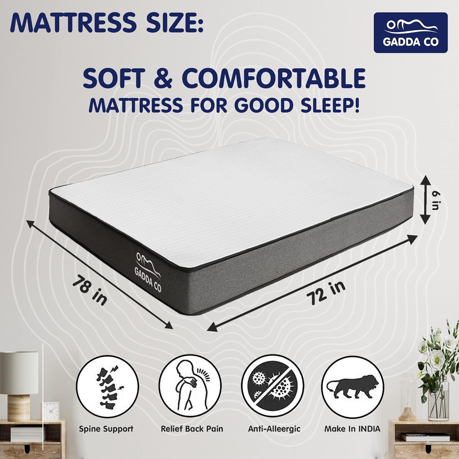 Memory Foam Mattress King Bed 78x72x6 Inch | GADDA CO