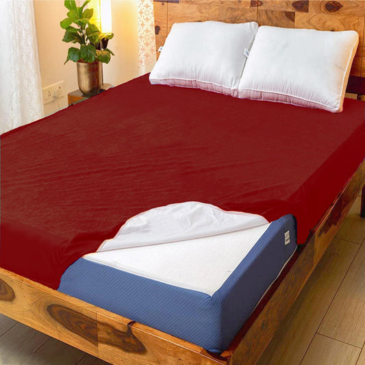 GADDA CO Feel Terry Ultra Soft Waterproof Bed Protector - 75 * 60 - Queen Size - Maroon