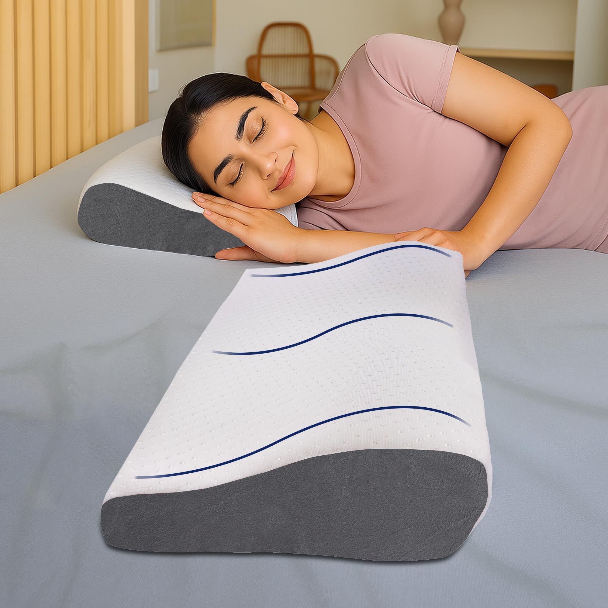 Memory Foam Cervical Contour Pillow – White/Grey | GADDA CO