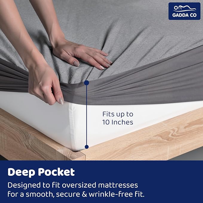 GADDA CO. Ultra Soft Waterproof Mattress Protector – Queen Size, Light Grey | Cotton-Feel Terry, 360° Fitted Elastic, 10" Deep Pocket