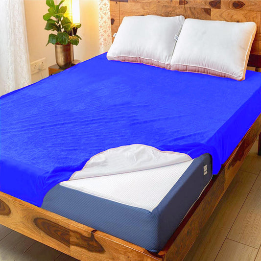 GADDA CO Cotton Feel Terry Ultra Soft Waterproof Mattress Protector - 78 * 72 - Double Bed - Royal Blue