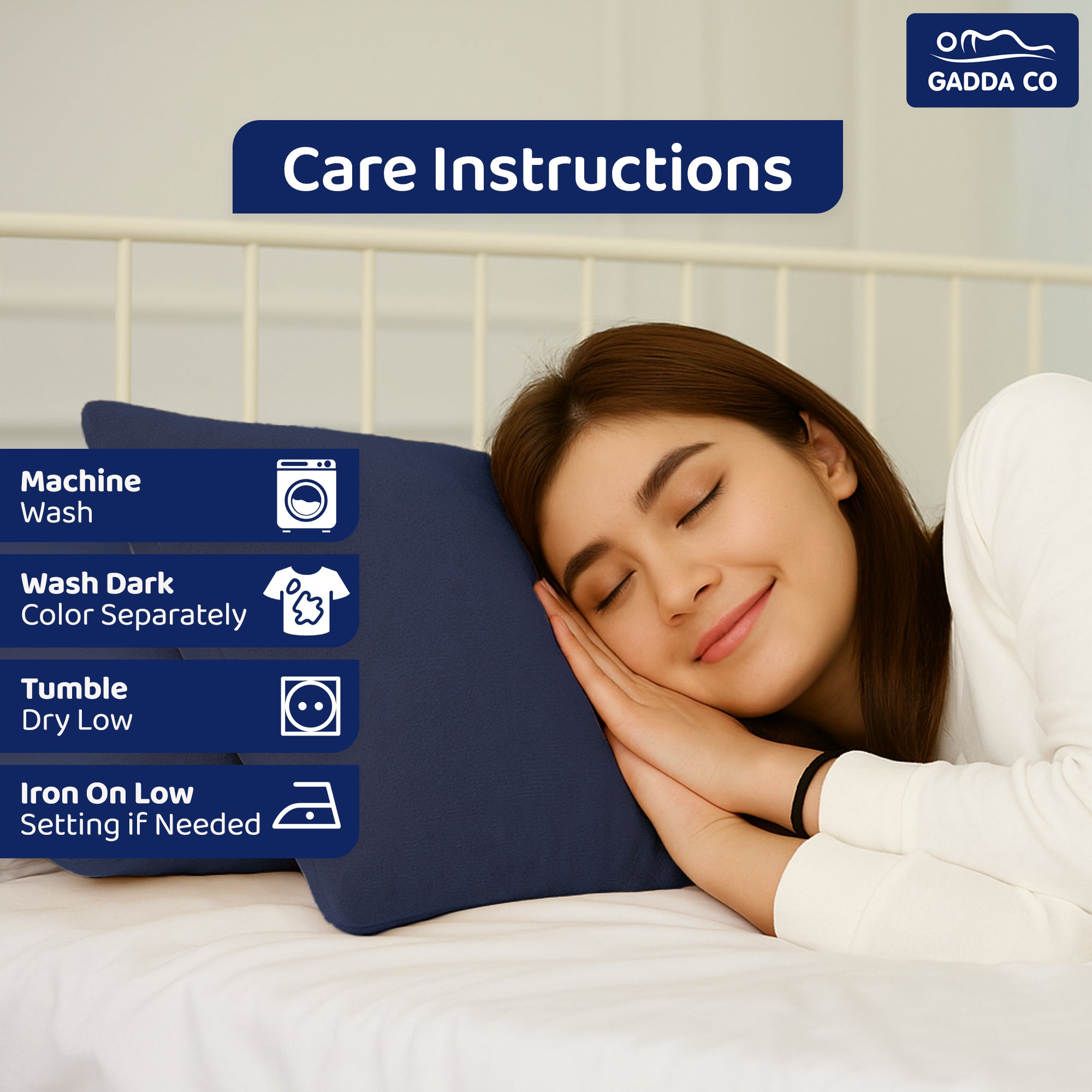 Terry Pillow Protector Cover with Zipper – Dark Blue Set of 2 | GADDA CO