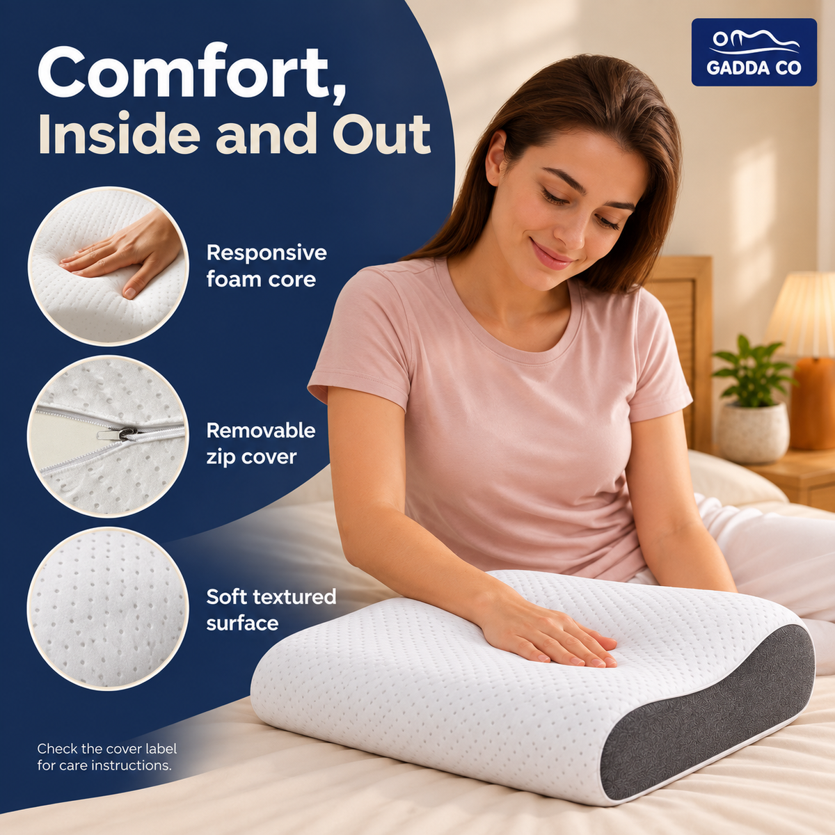 Memory Foam Cervical Contour Pillow – White/Grey | GADDA CO