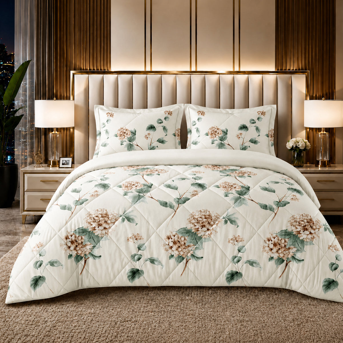 GADDA CO Reversible AC & Winter Glace Cotton Comforter | Premium 220 GSM, 300 TC Ultra Soft Microfiber Comforter/Blanket/Quilt/Duvets for Double & King Bed | All Season | Size - 100 x 90 Inch | Ivory