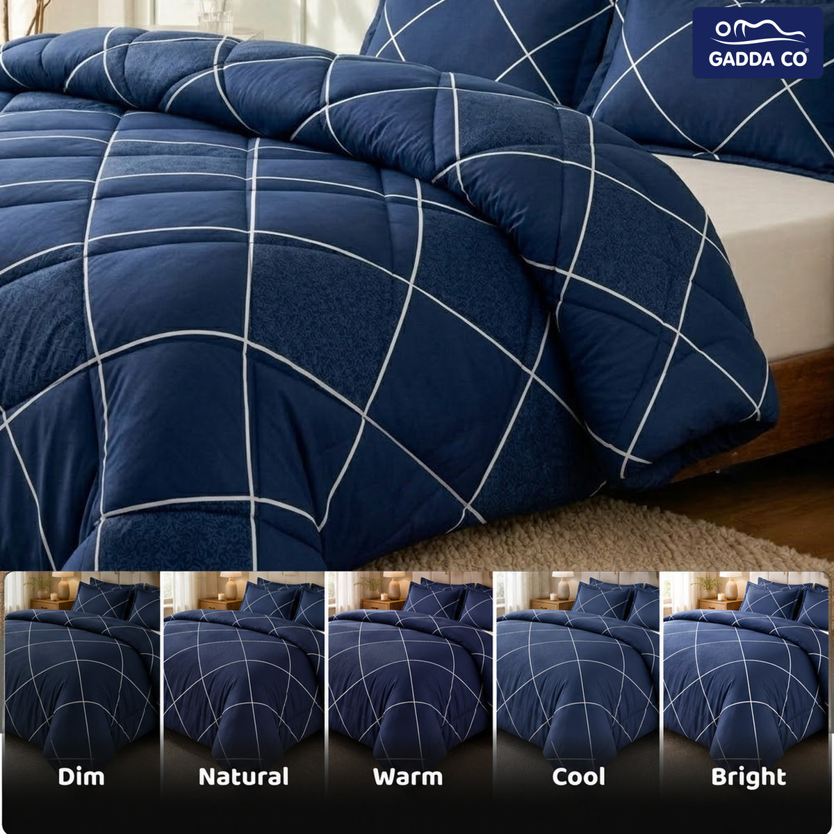 Reversible AC & Winter Glace Cotton Comforter | Premium 220 GSM, 300 TC Ultra Soft Microfiber Comforter/Blanket/Quilt/Duvets for Double Bed | All Season | King Size -100 x 90 Inch | Dark Blue