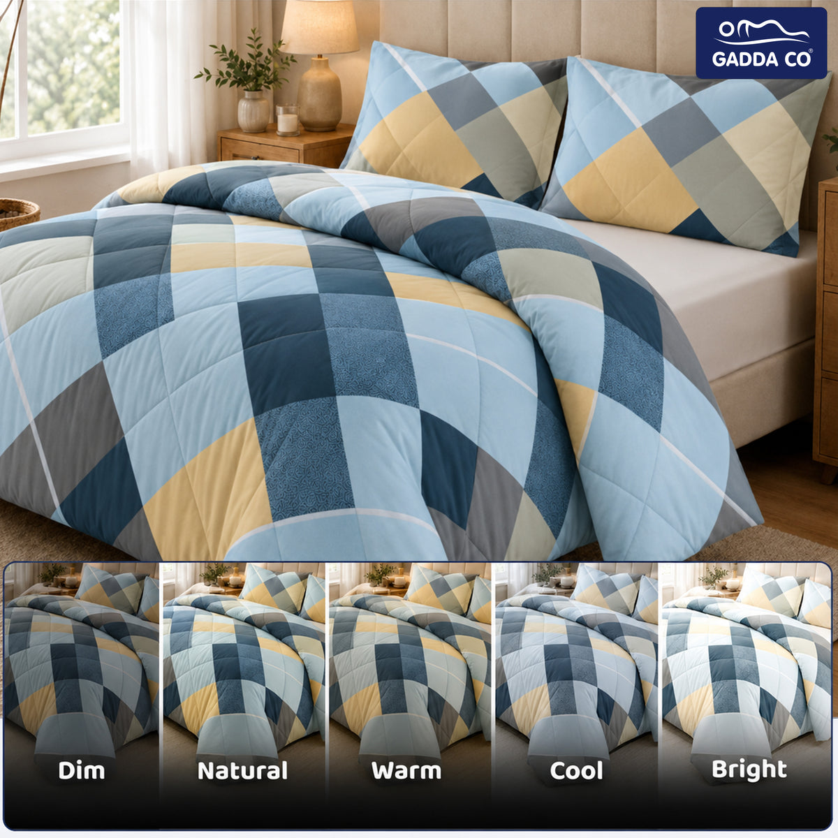 Reversible AC & Winter Glace Cotton Comforter | Premium 220 GSM, 300 TC Ultra Soft Microfiber Comforter/Blanket/Quilt/Duvets for Double Bed | All Season| King Size - 100 x 90 Inch | Sea Blue
