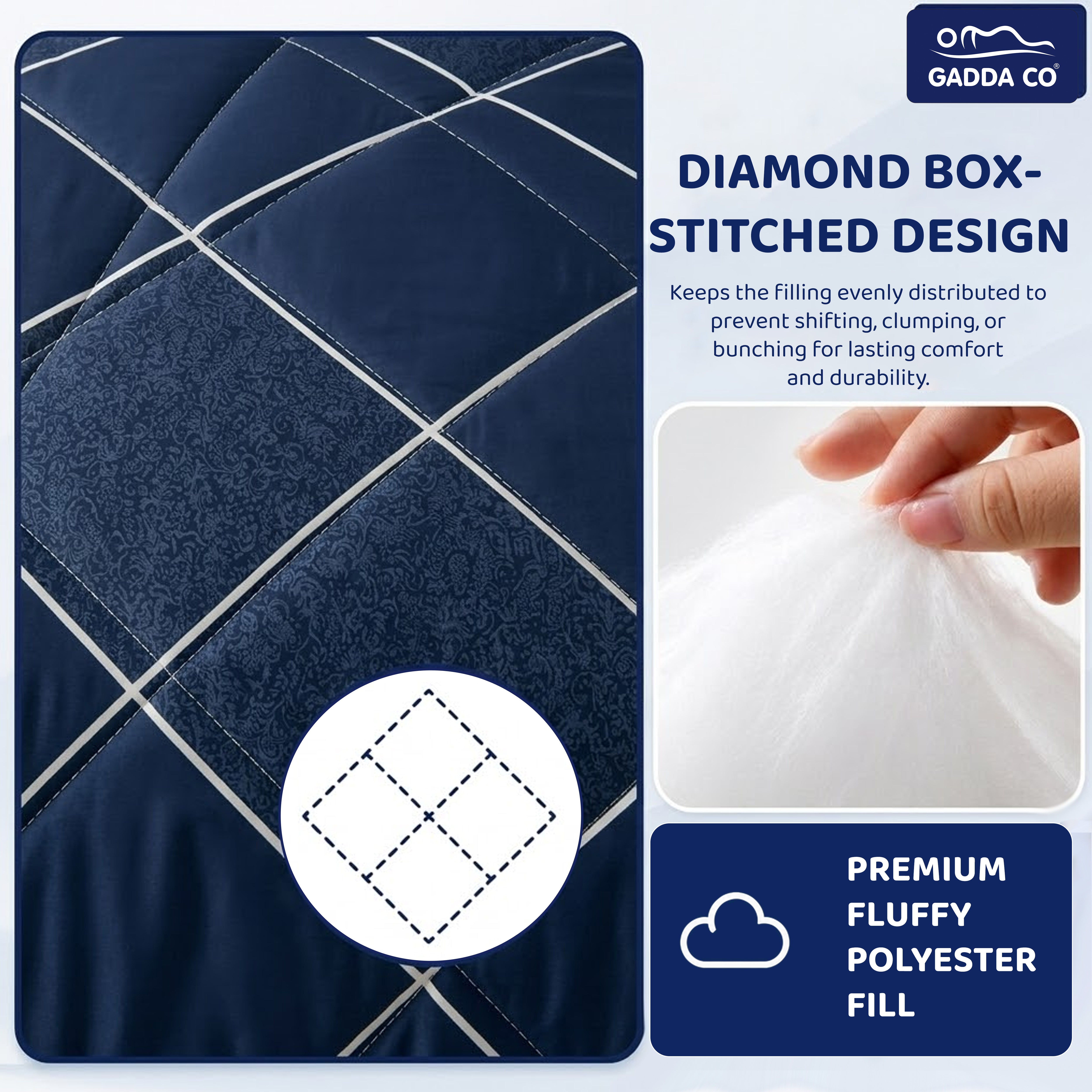 Reversible AC & Winter Glace Cotton Comforter | Premium 220 GSM, 300 TC Ultra Soft Microfiber Comforter/Blanket/Quilt/Duvets for Double Bed | All Season | King Size -100 x 90 Inch | Dark Blue