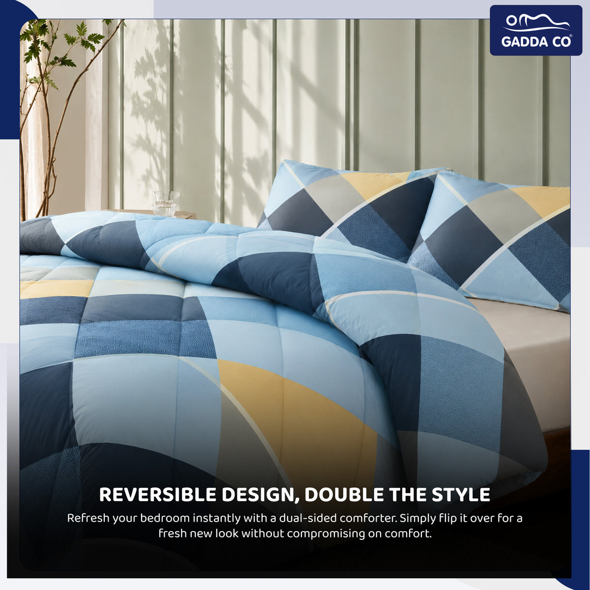 Reversible AC & Winter Glace Cotton Comforter | Premium 220 GSM, 300 TC Ultra Soft Microfiber Comforter/Blanket/Quilt/Duvets for Double Bed | All Season| King Size - 100 x 90 Inch | Sea Blue