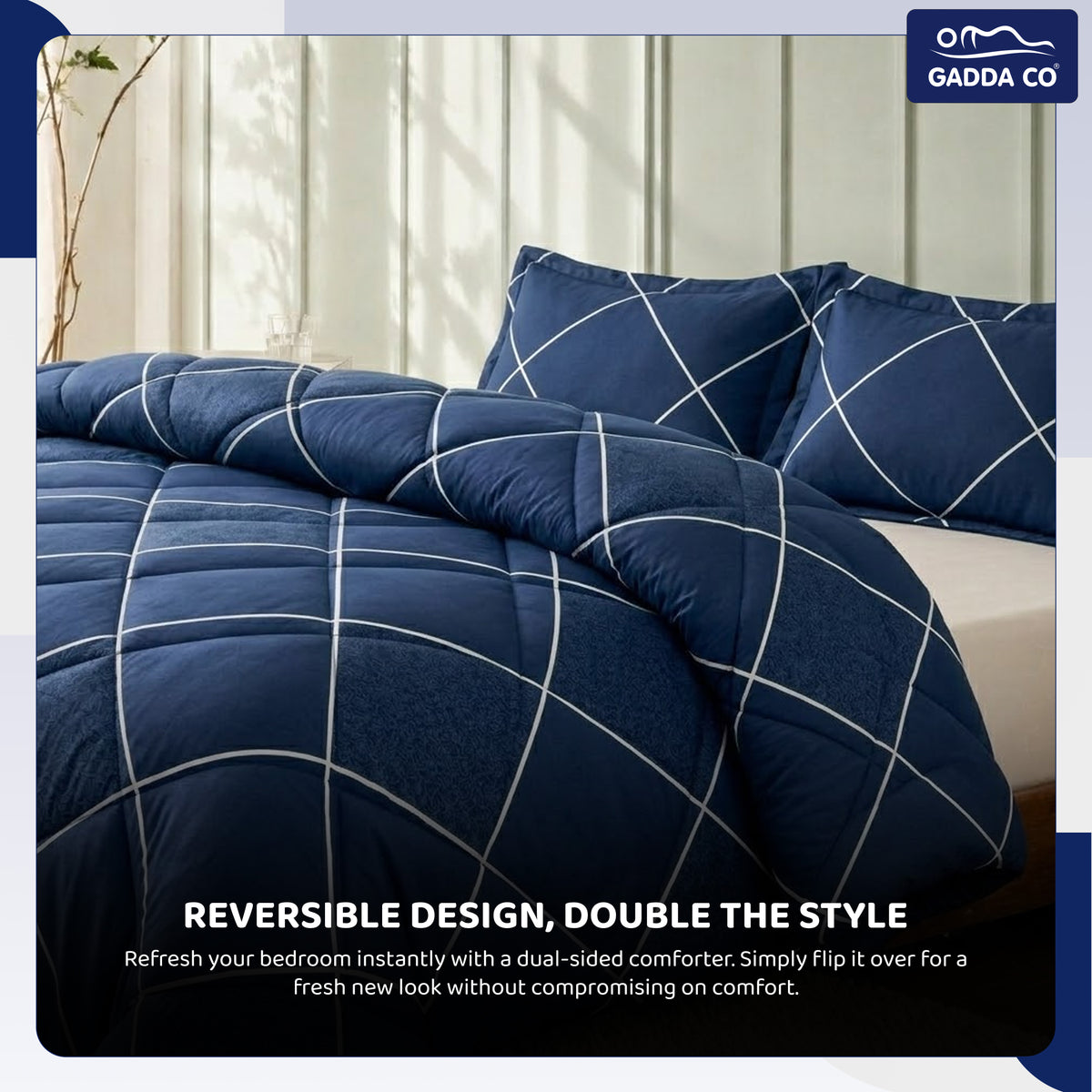 Reversible AC & Winter Glace Cotton Comforter | Premium 220 GSM, 300 TC Ultra Soft Microfiber Comforter/Blanket/Quilt/Duvets for Double Bed | All Season | King Size -100 x 90 Inch | Dark Blue