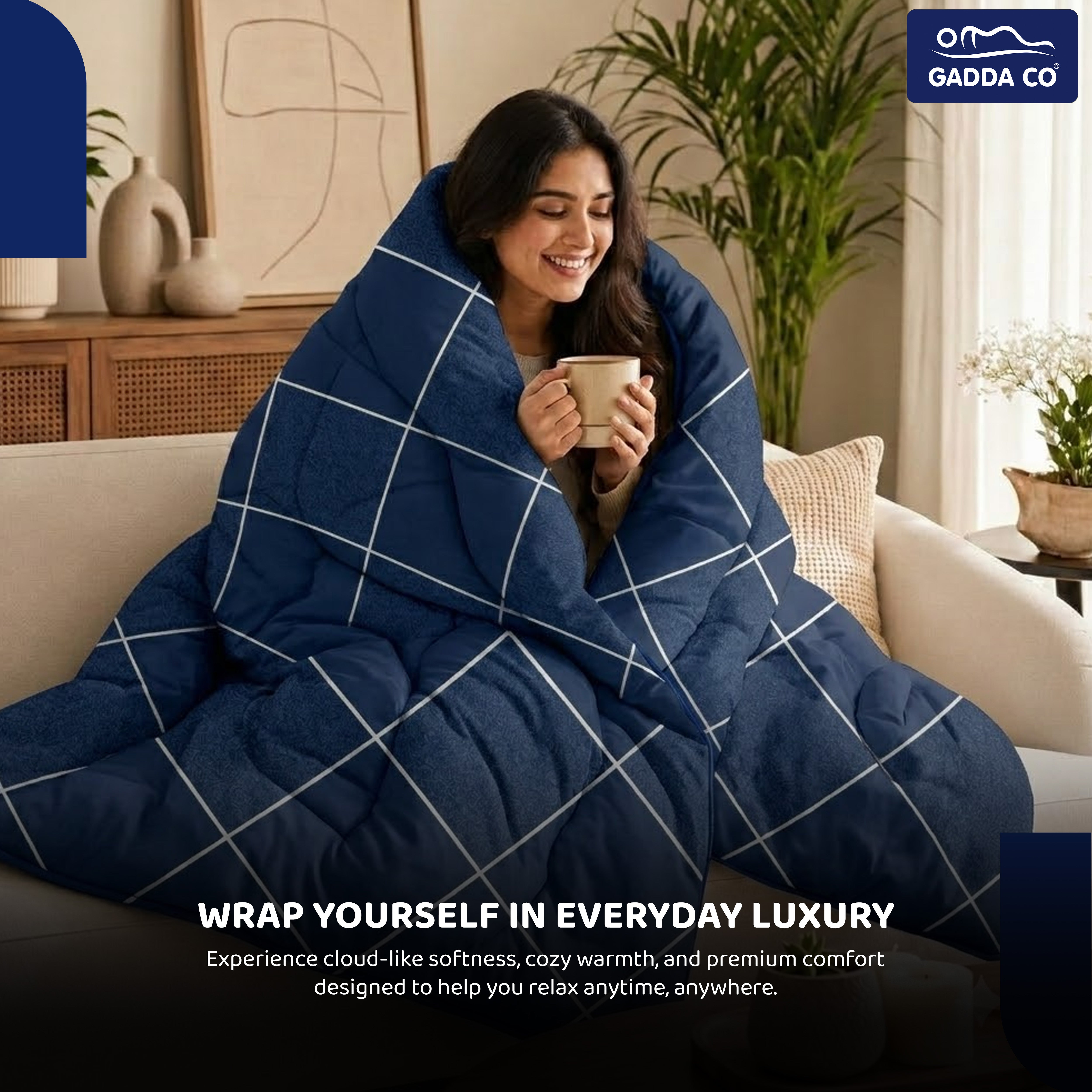 Reversible AC & Winter Glace Cotton Comforter | Premium 220 GSM, 300 TC Ultra Soft Microfiber Comforter/Blanket/Quilt/Duvets for Double Bed | All Season | King Size -100 x 90 Inch | Dark Blue