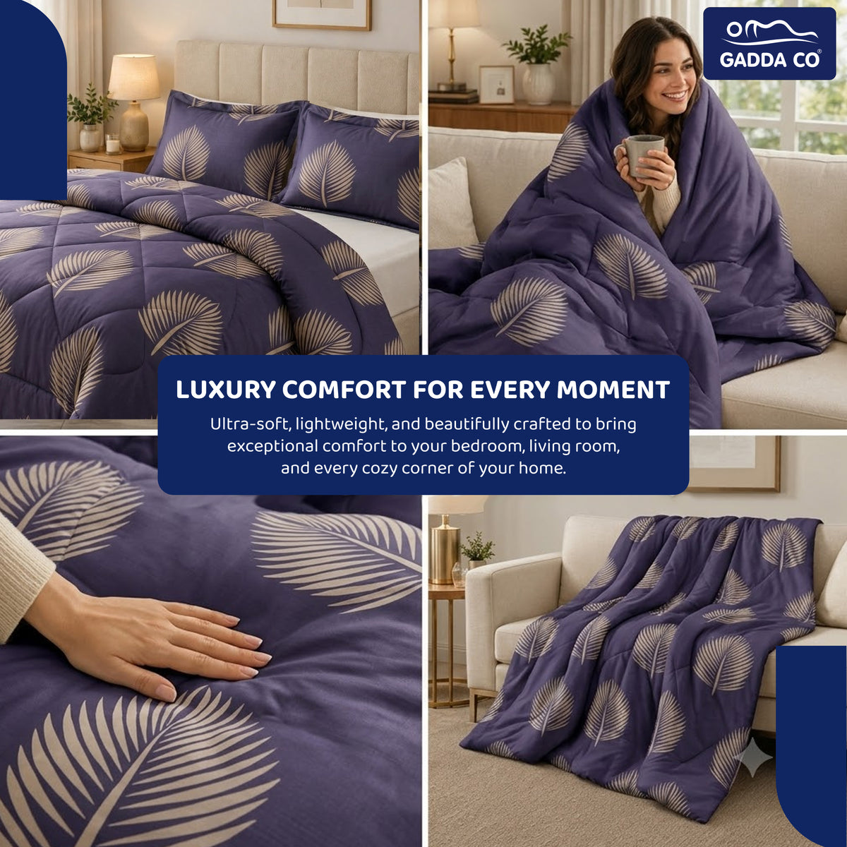 Reversible AC & Winter Glace Cotton Comforter | Premium 220 GSM, 300 TC Ultra Soft Microfiber Comforter/Blanket/Quilt/Duvets for Double & King Bed | All Season | Size - 100 x 90 Inch | Plum
