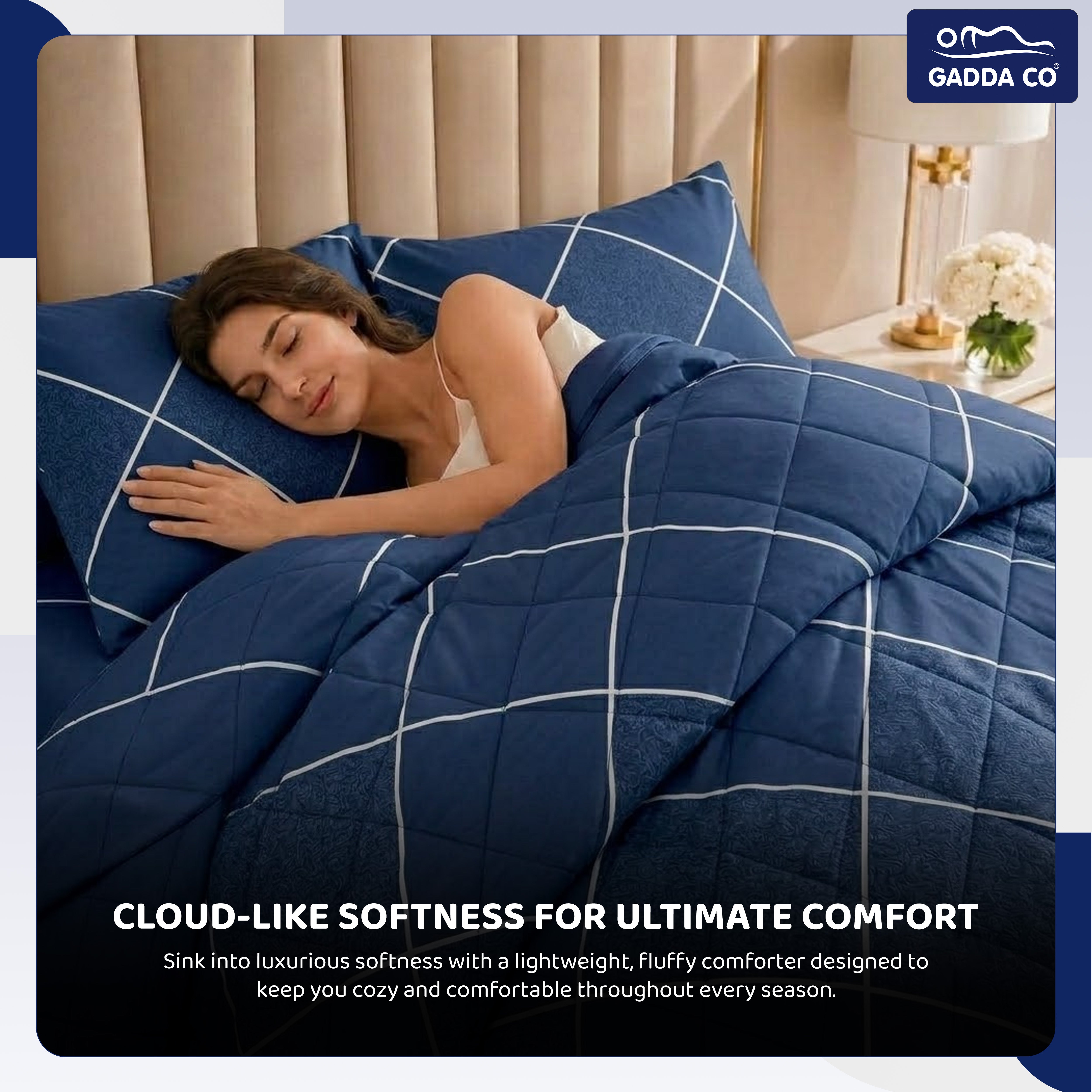 Reversible AC & Winter Glace Cotton Comforter | Premium 220 GSM, 300 TC Ultra Soft Microfiber Comforter/Blanket/Quilt/Duvets for Double Bed | All Season | King Size -100 x 90 Inch | Dark Blue