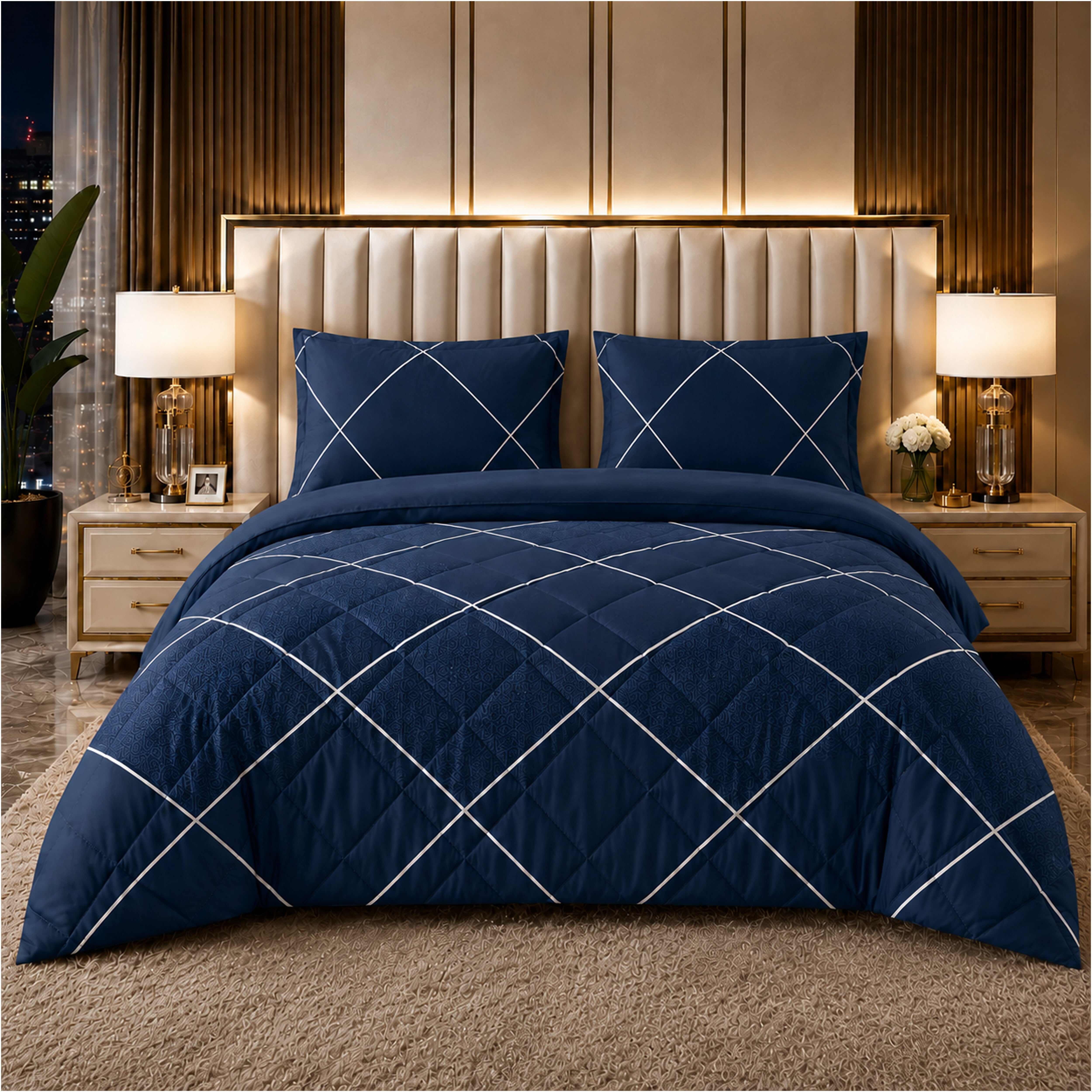 Reversible AC & Winter Glace Cotton Comforter | Premium 220 GSM, 300 TC Ultra Soft Microfiber Comforter/Blanket/Quilt/Duvets for Double Bed | All Season | King Size -100 x 90 Inch | Dark Blue