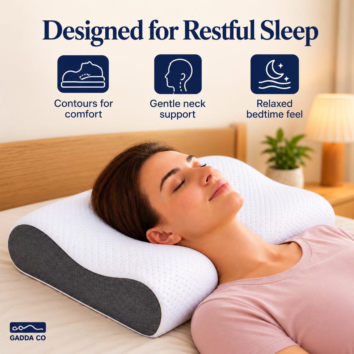Memory Foam Cervical Contour Pillow – White/Grey | GADDA CO