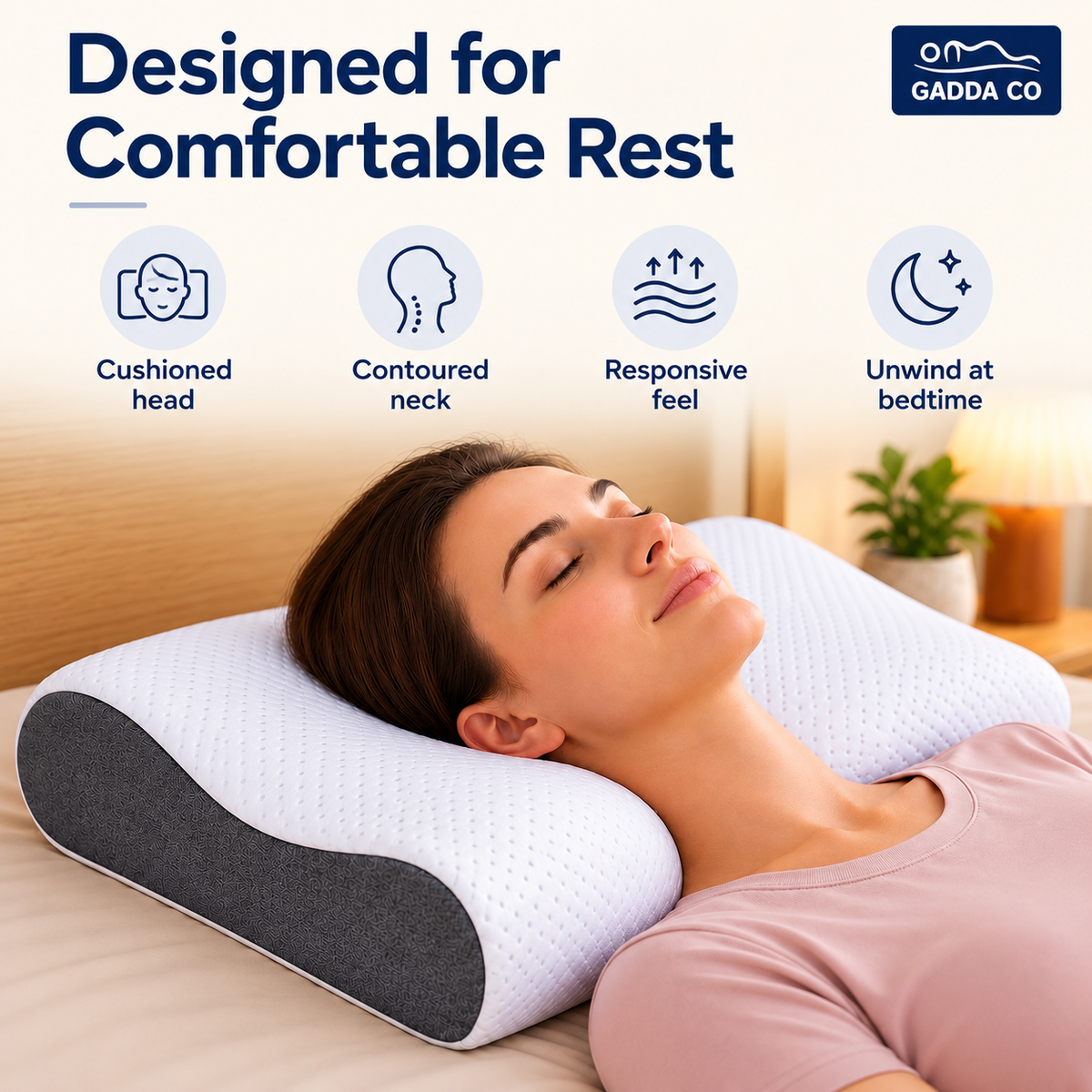 Memory Foam Cervical Contour Pillow – White/Grey | GADDA CO