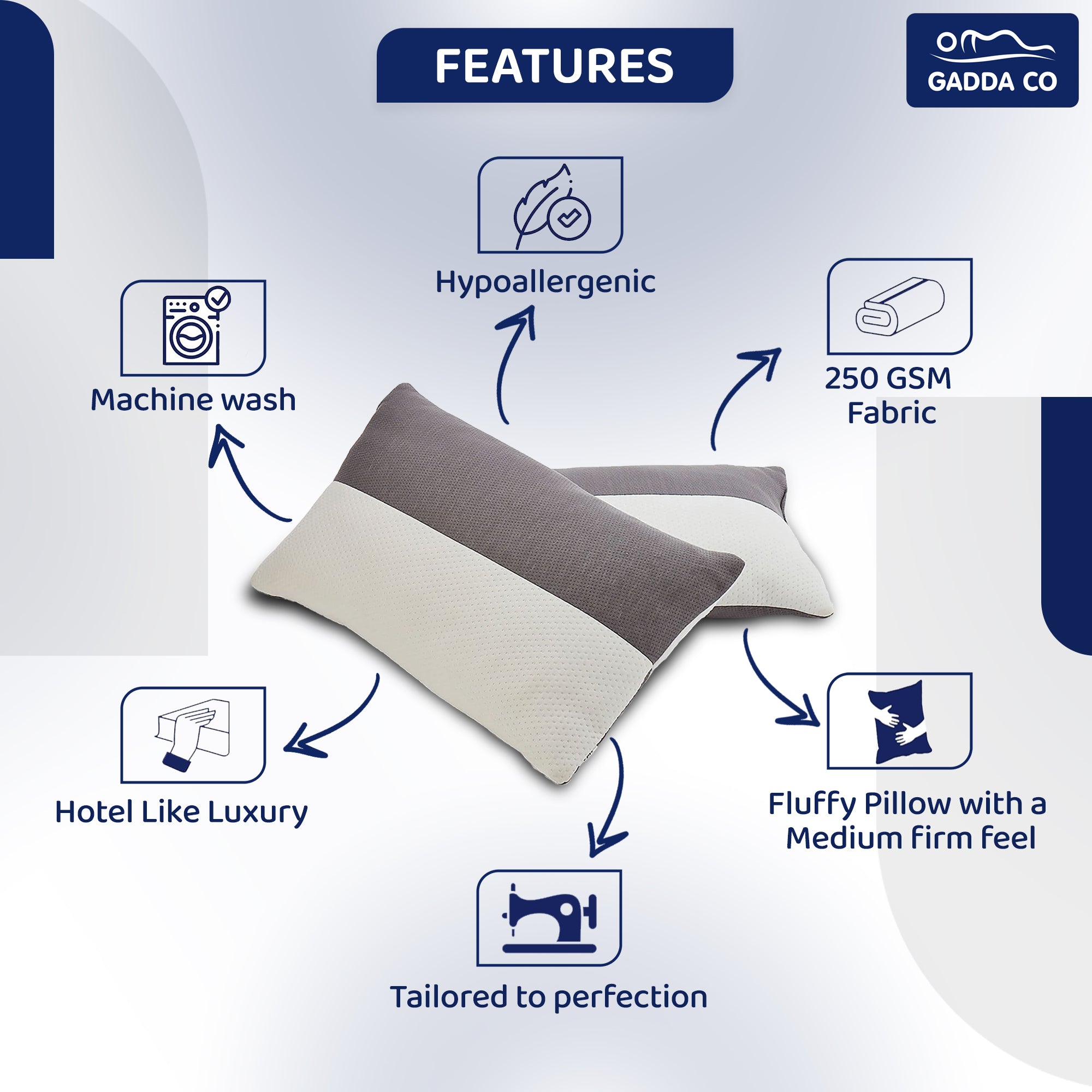 Hollow Fibre Sleeping Pillow with Zip – Set of 8 | GADDA CO