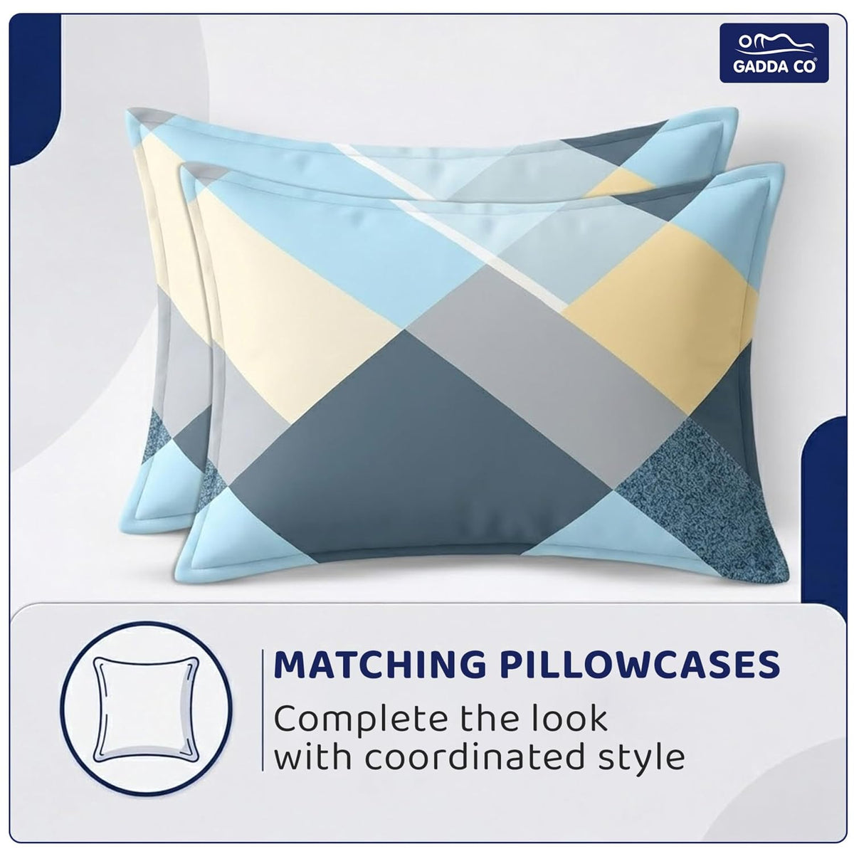 GADDA CO 300 TC Glace Cotton 360 Elastic Fitted Printed Bedsheet for Queen Size (78 x 60 Inch) Cotton with 2 Pillow Covers| Sea Blue