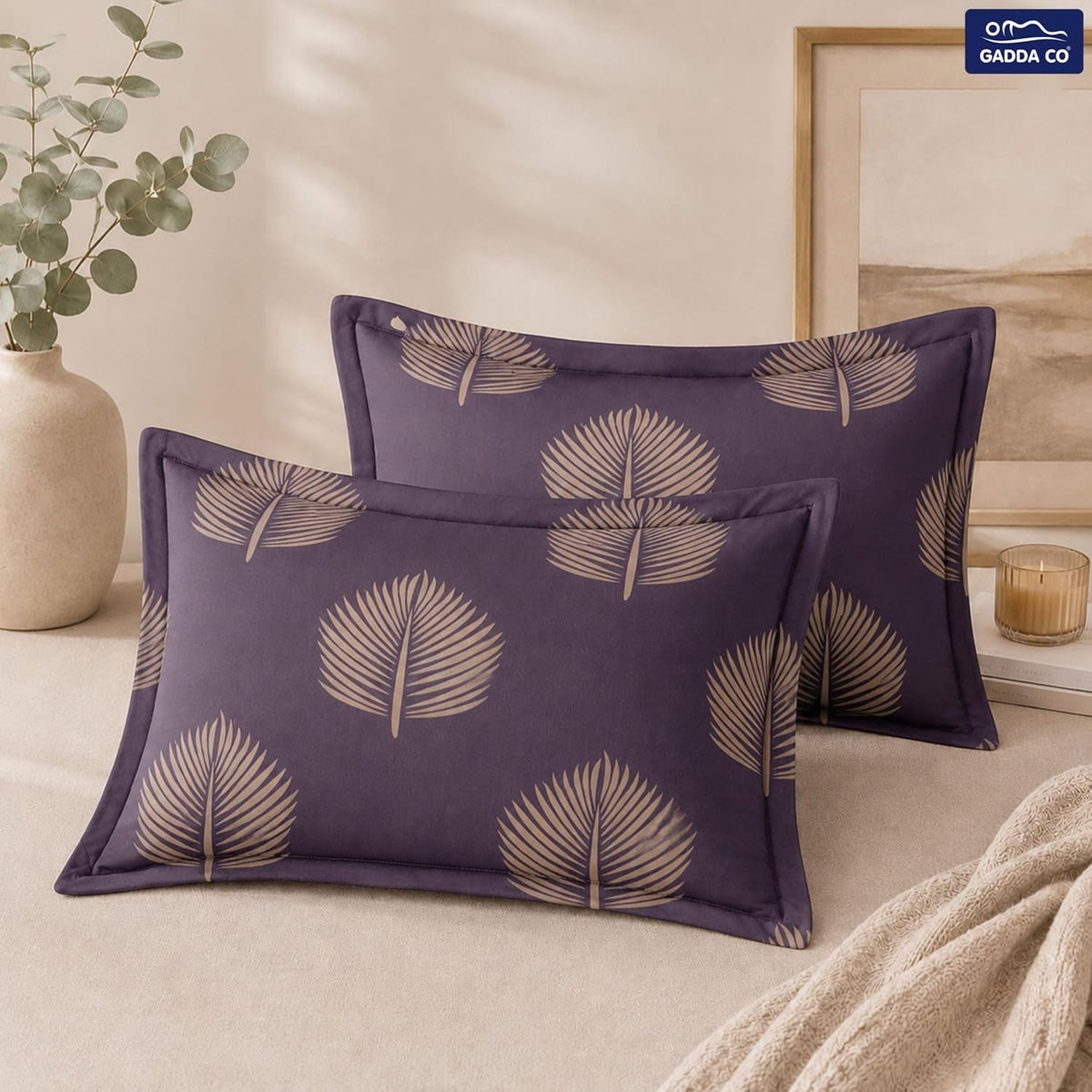 GADDA CO 300 TC Cotton Feel Premium Glace Cotton Flat Printed Bedsheet for Double Bed Queen Size (228 x 208 cm) with 2 Matching Pillow Covers| Plum