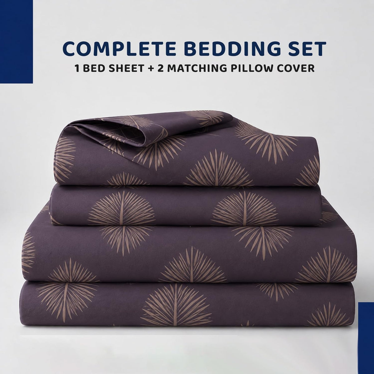 GADDA CO 300 TC Cotton Feel Premium Glace Cotton Flat Printed Bedsheet for Double Bed Queen Size (228 x 208 cm) with 2 Matching Pillow Covers| Plum