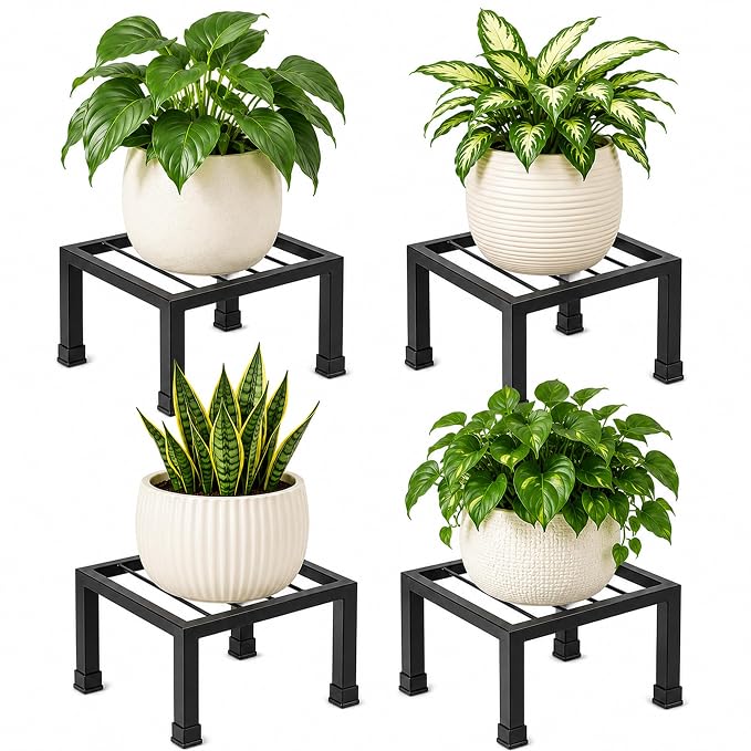 Gadda Co. Heavy-Duty Heavy-Duty Square Iron Plant Stand (Pack of 4) | 25 x 25 x 12 cm