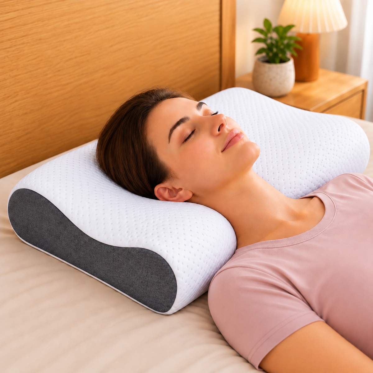 Memory Foam Cervical Contour Pillow – White/Grey | GADDA CO