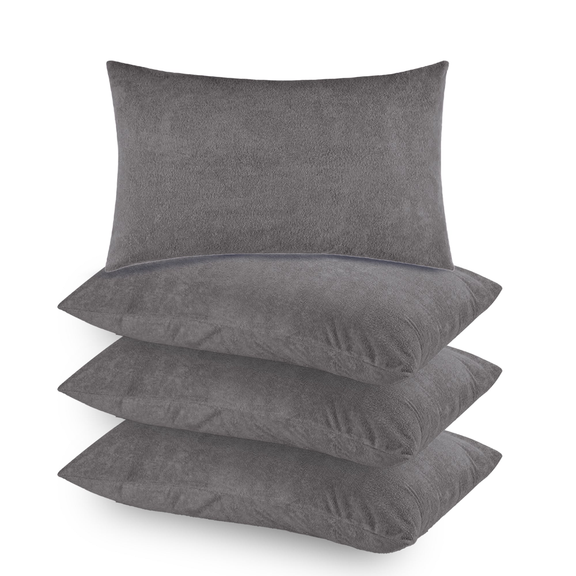 Terry Pillow Protector Cover with Zipper – Grey Set of 4 | GADDA CO