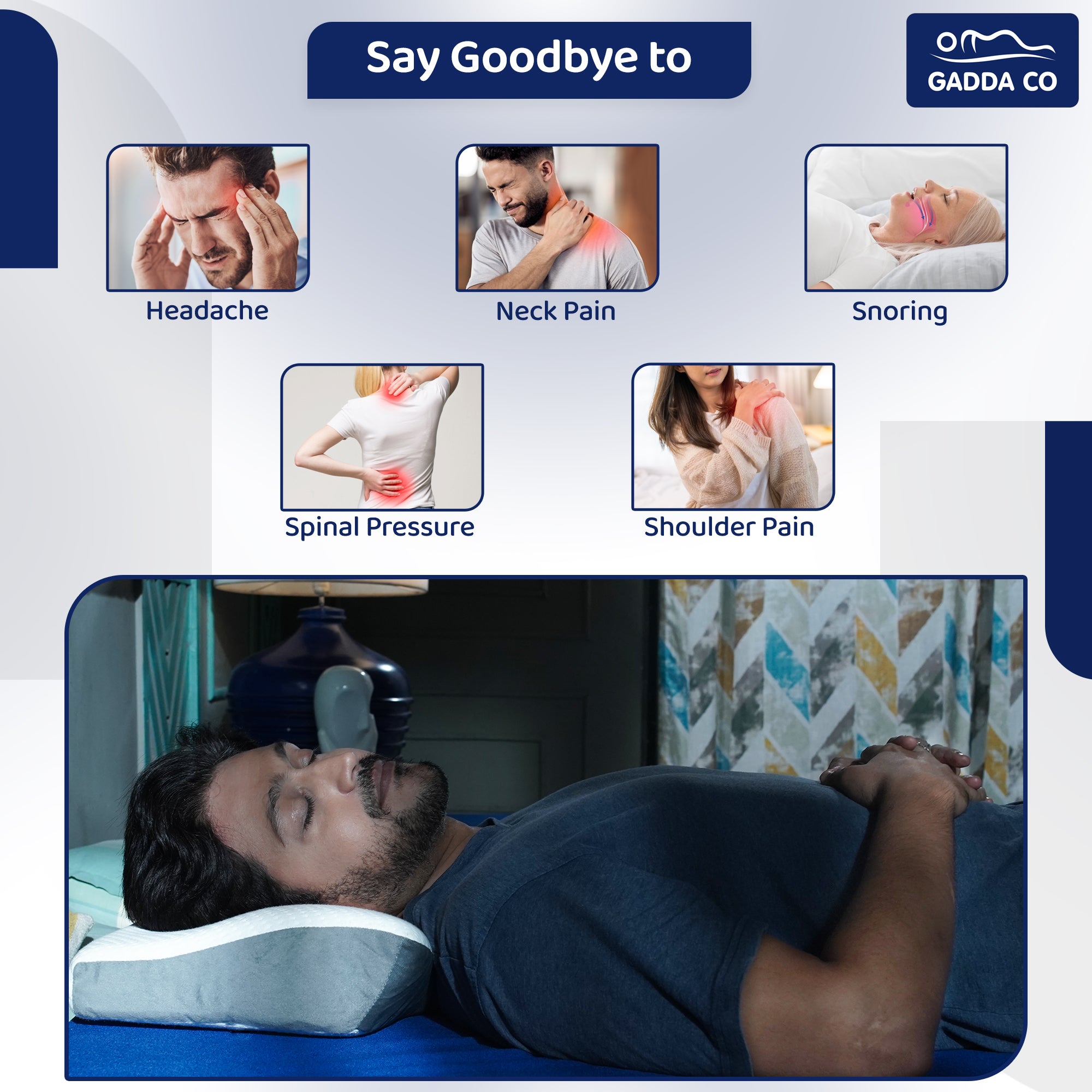 Memory Foam Cervical Contour Pillow – White/Grey | GADDA CO