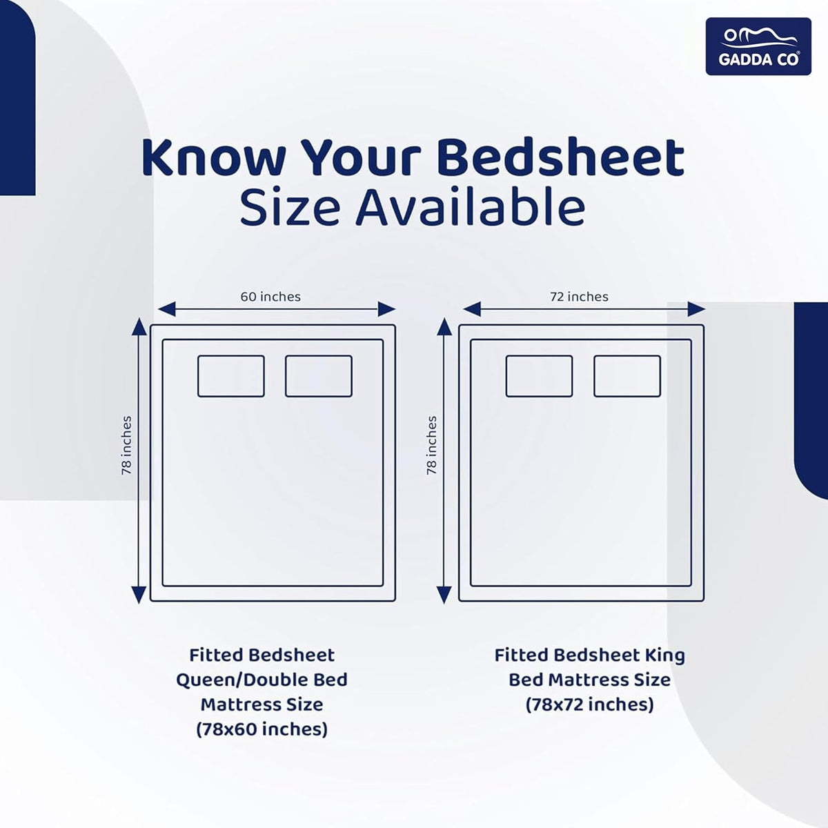 GADDA CO King Size Elastic Fitted Bedsheet – 300 TC Glace Cotton, Dark Blue, 2 Pillow Covers