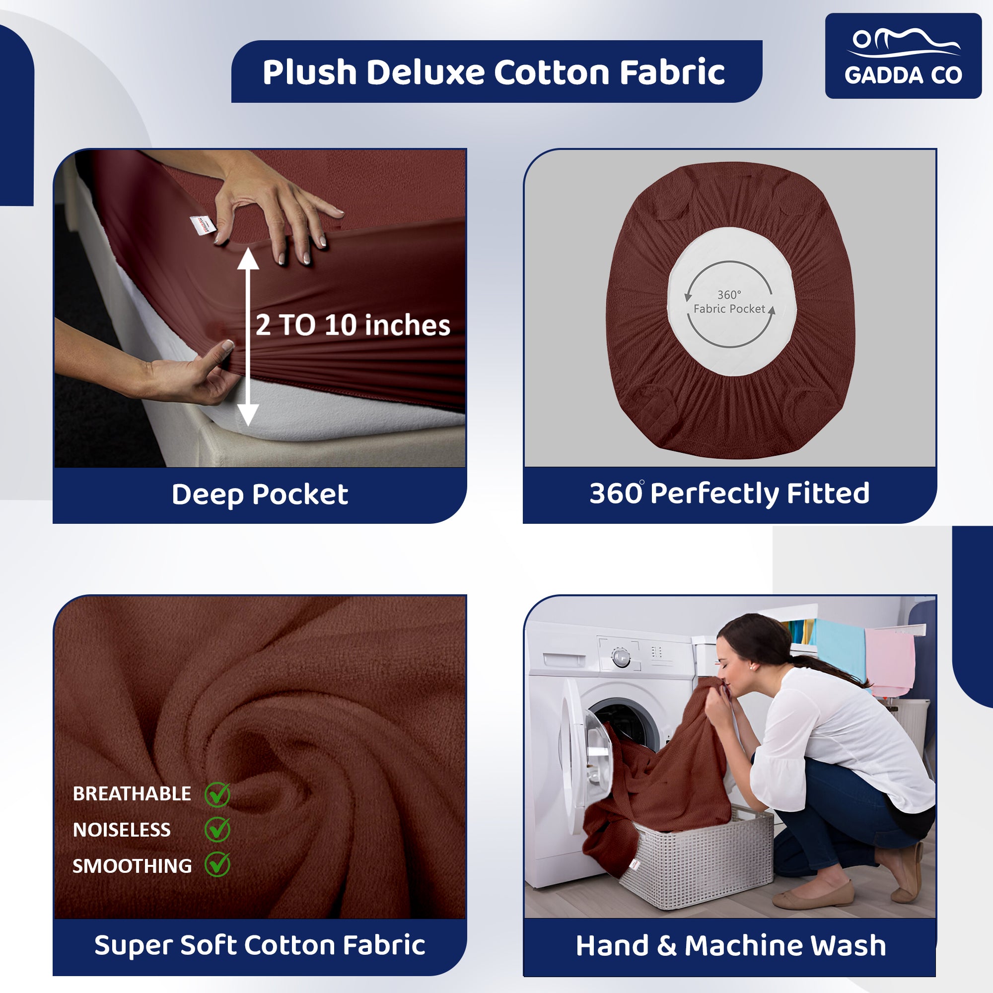 Bamboo Feel Waterproof Mattress Protector Double Bed 78x72 – Coffee | GADDA CO