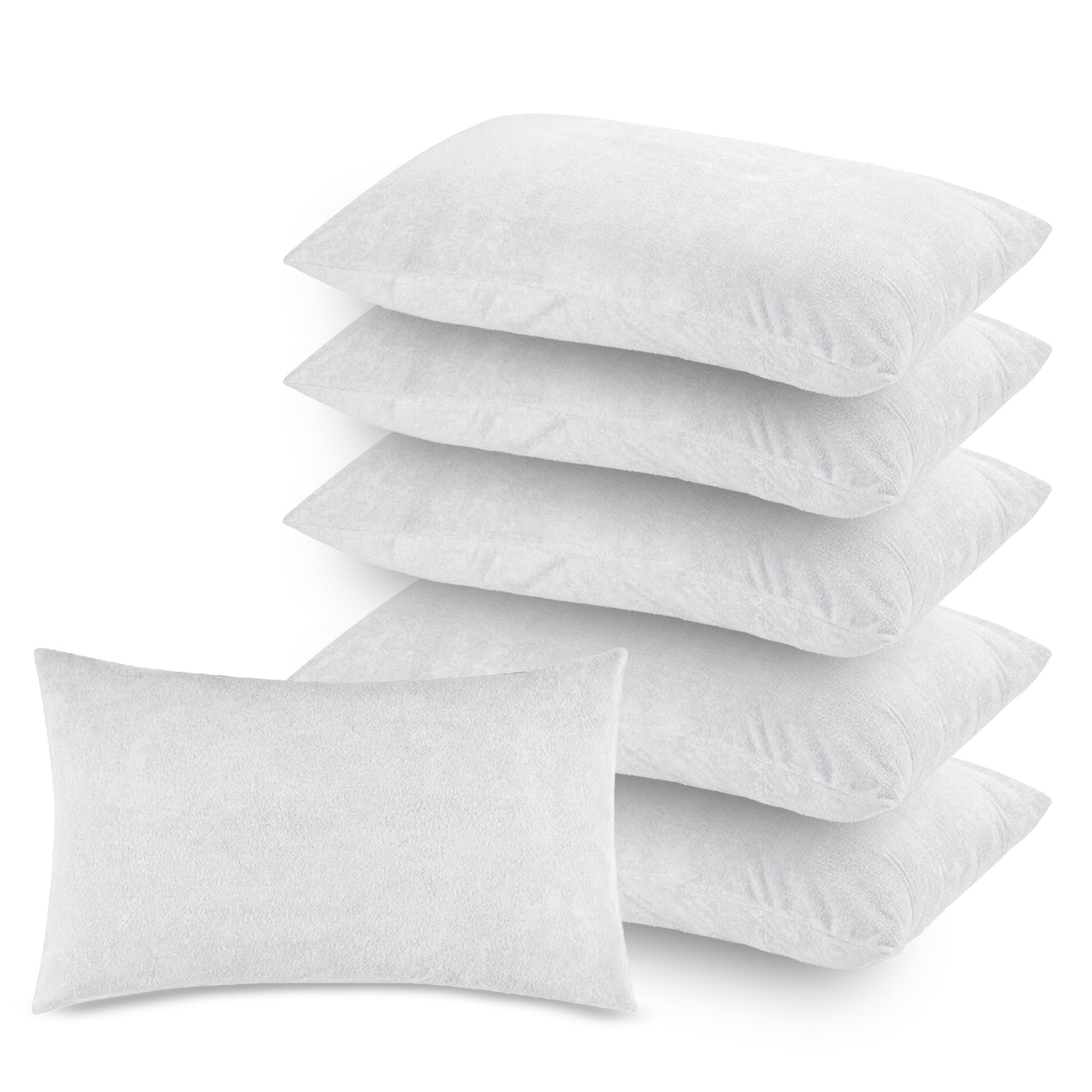 Terry Pillow Protector Cover with Zipper – White Set of 6 | GADDA CO