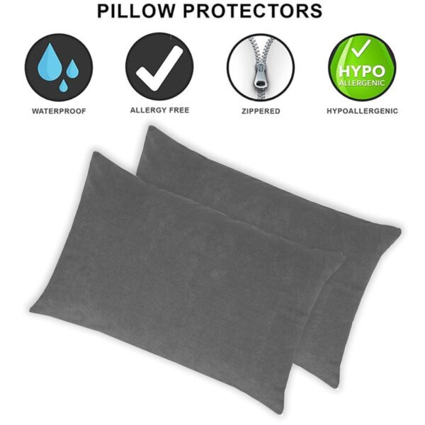GADDA CO Cotton Terry Pillow Protector, Bedding Pillowcase for Protection, Bed Bug and Dust Mite Resistant Pillow Cover - Standard Size - 18 X 28 Inch - Grey - Set of 2