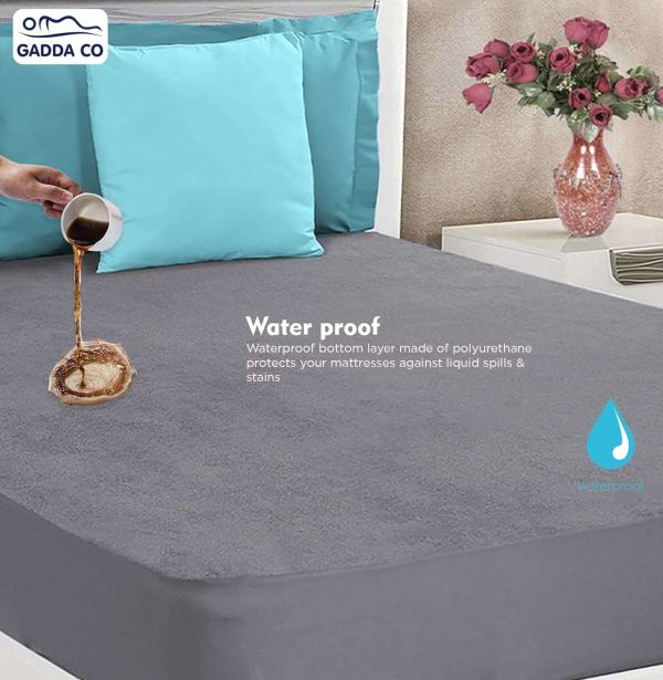GADDA CO Cotton Feel Terry Ultra Soft Waterproof Mattress Protector | Breathable - Twin/Single - 78 * 48 - Grey
