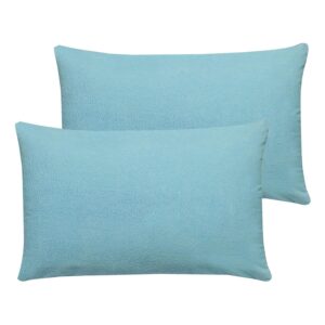 GADDA CO Water Resistant & Dust Mite Soft Terry Cotton Pillow Cover with Zipper & Protector - Standard Size - 18 X 28 Inch - Blue - Set of 2