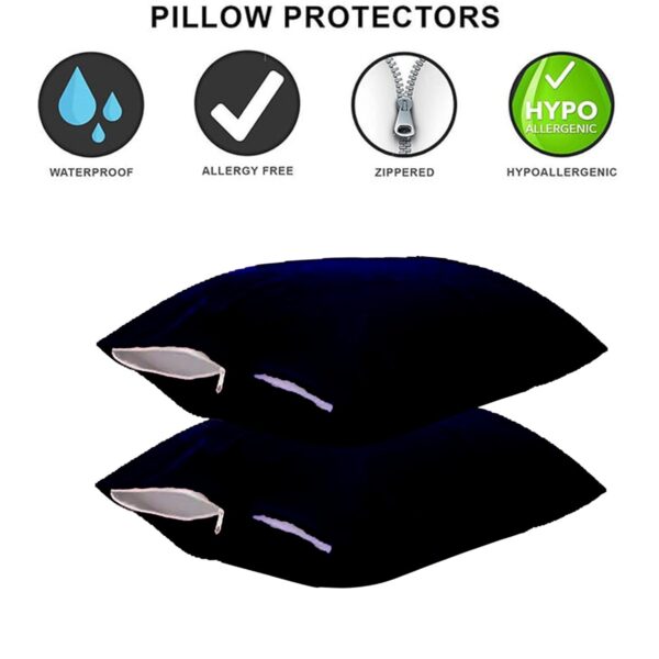 GADDA CO 100% Waterproof Cotton Terry Pillow Protector for Water Resistance. Bedding Cover with Dual Protection Against Dust Mites and Bed Bugs – Standard Size 18 X 28 Inch - Dark Blue - Set of 2